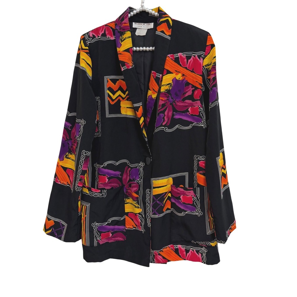 Vintage 80s Brownstone Studio Abstract Art to Wear Dopamine Blazer Jacket M